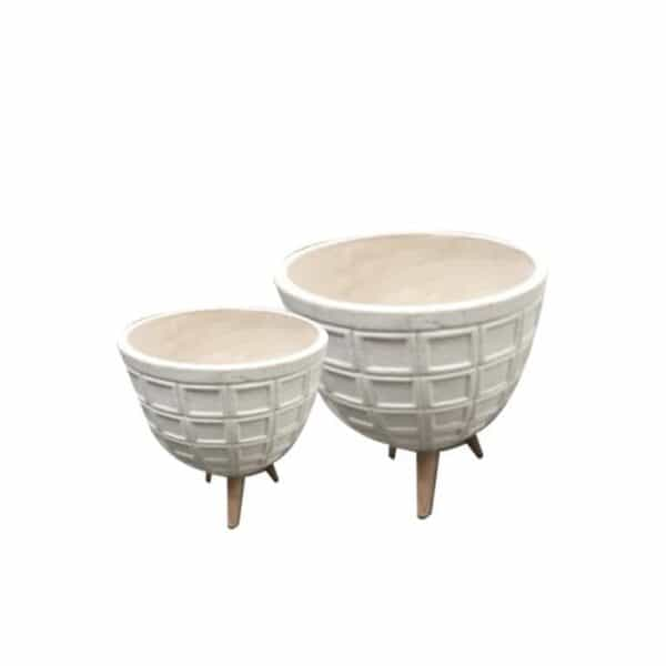 Fiberglass planters with white wooden base