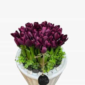 Planter pot with artificial tulips